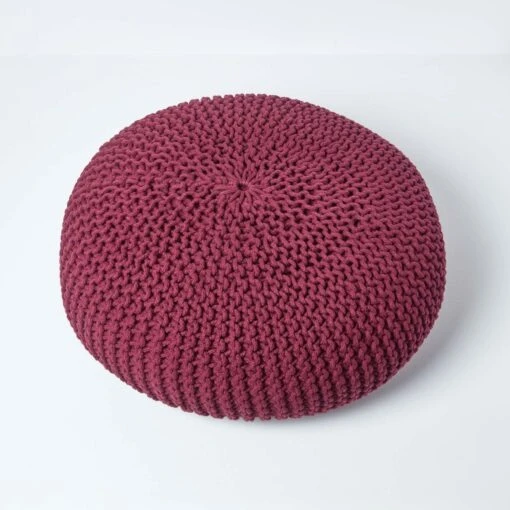 Plum Large Round Cotton Knitted Pouffe Footstool -Best Homeware Store sf1661c 03