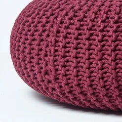 Plum Large Round Cotton Knitted Pouffe Footstool -Best Homeware Store sf1661c 04