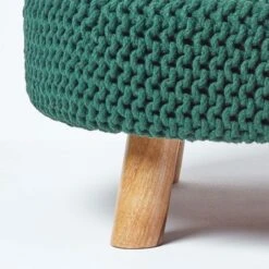 Forest Green Large Round Cotton Knitted Footstool On Legs -Best Homeware Store sf1664e 04