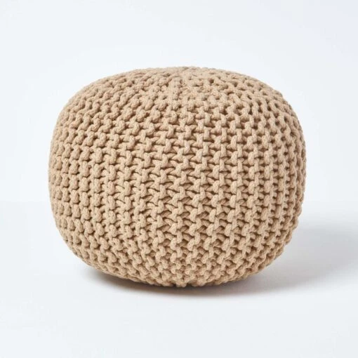 Linen Round Cotton Knitted Pouffe Footstool -Best Homeware Store sf1667a 01