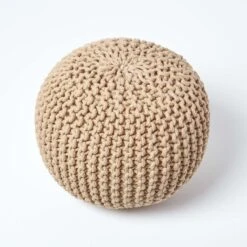 Linen Round Cotton Knitted Pouffe Footstool -Best Homeware Store sf1667a 03