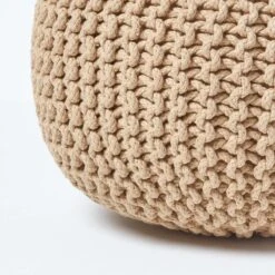 Linen Round Cotton Knitted Pouffe Footstool -Best Homeware Store sf1667a 04