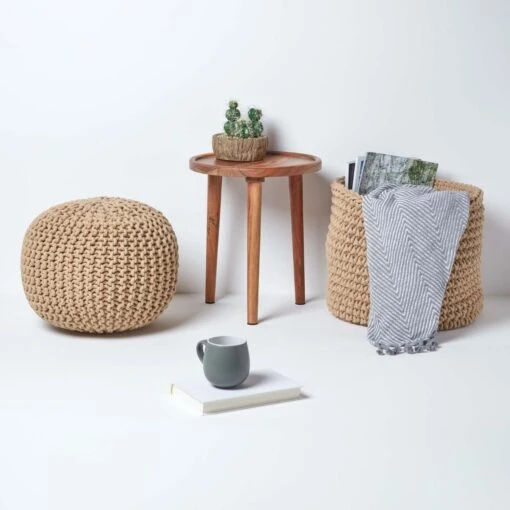 Linen Round Cotton Knitted Pouffe Footstool -Best Homeware Store sf1667a 06