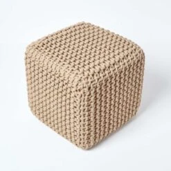 Linen Cube Cotton Knitted Pouffe Footstool -Best Homeware Store sf1667b 03