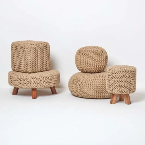 Linen Cube Cotton Knitted Pouffe Footstool -Best Homeware Store sf1667b 05