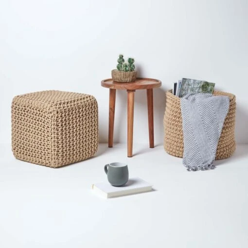 Linen Cube Cotton Knitted Pouffe Footstool -Best Homeware Store sf1667b 06