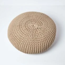 Linen Large Round Cotton Knitted Pouffe Footstool -Best Homeware Store sf1667c 03