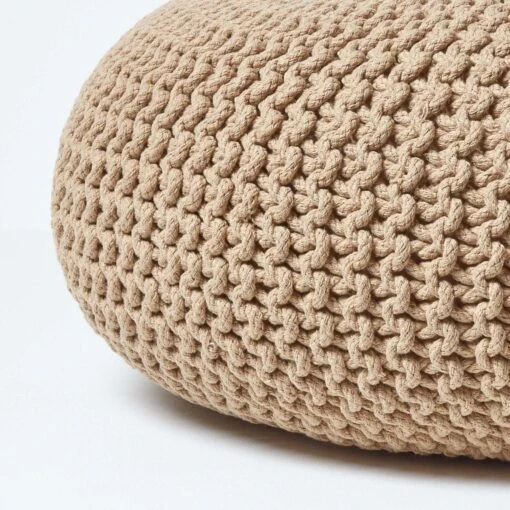 Linen Large Round Cotton Knitted Pouffe Footstool -Best Homeware Store sf1667c 04