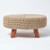 Linen Large Round Cotton Knitted Footstool On Legs -Best Homeware Store sf1667e 01