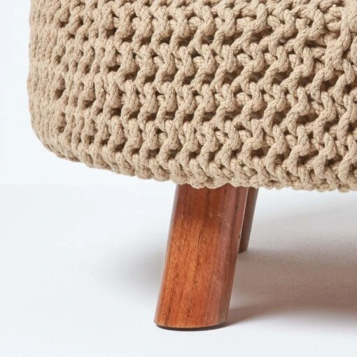 Linen Large Round Cotton Knitted Footstool On Legs -Best Homeware Store sf1667e 04