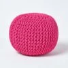 Hot Pink Round Cotton Knitted Pouffe Footstool -Best Homeware Store sf1670a 01