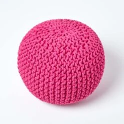 Hot Pink Round Cotton Knitted Pouffe Footstool -Best Homeware Store sf1670a 03