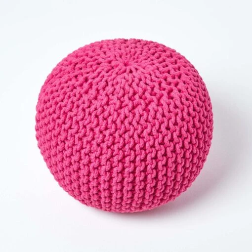 Hot Pink Round Cotton Knitted Pouffe Footstool -Best Homeware Store sf1670a 03