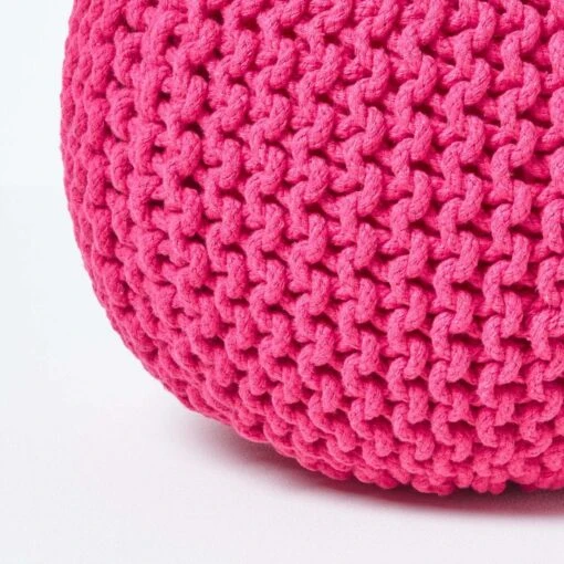 Hot Pink Round Cotton Knitted Pouffe Footstool -Best Homeware Store sf1670a 04