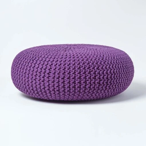 Deep Purple Large Round Cotton Knitted Pouffe Footstool -Best Homeware Store sf1676c pouffe