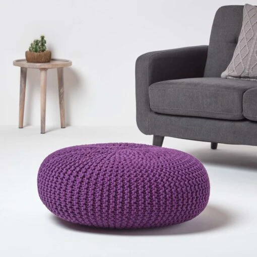 Deep Purple Large Round Cotton Knitted Pouffe Footstool -Best Homeware Store sf1676c 02 1