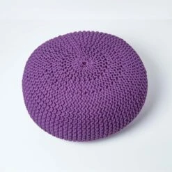 Deep Purple Large Round Cotton Knitted Pouffe Footstool -Best Homeware Store sf1676c 03