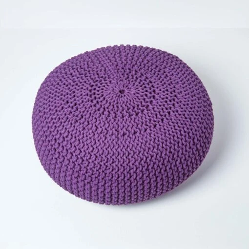 Deep Purple Large Round Cotton Knitted Pouffe Footstool -Best Homeware Store sf1676c 03