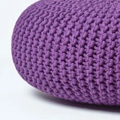 Deep Purple Large Round Cotton Knitted Pouffe Footstool -Best Homeware Store sf1676c 04