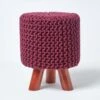 Plum Tall Cotton Knitted Footstool On Legs -Best Homeware Store sf1676d 01 1