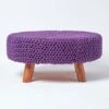 Purple Large Round Cotton Knitted Footstool On Legs -Best Homeware Store sf1676e 01