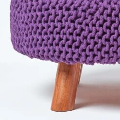 Purple Large Round Cotton Knitted Footstool On Legs -Best Homeware Store sf1676e 04