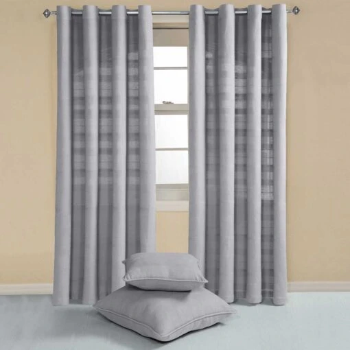 Cotton Rajput Ribbed Silver Grey Curtain Pair -Best Homeware Store sf1697 2