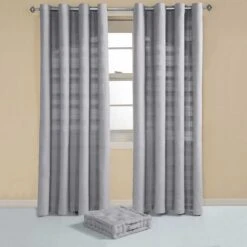 Cotton Rajput Ribbed Silver Grey Curtain Pair -Best Homeware Store sf1697 3