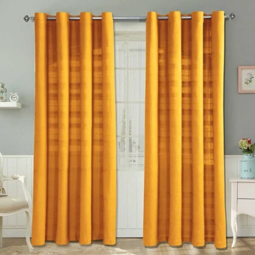 Cotton Rajput Ribbed Mustard Yellow Curtain Pair -Best Homeware Store sf1709 1 3