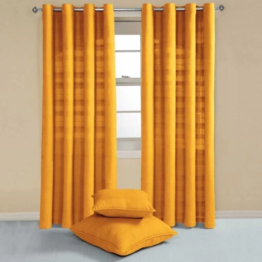 Cotton Rajput Ribbed Mustard Yellow Curtain Pair -Best Homeware Store sf1709 2 3