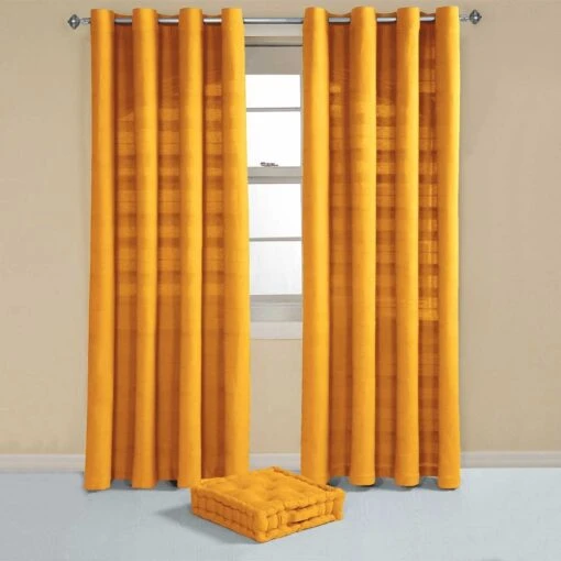 Cotton Rajput Ribbed Mustard Yellow Curtain Pair -Best Homeware Store sf1709 3