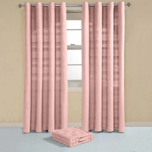 Cotton Rajput Ribbed Pink Curtain Pair -Best Homeware Store sf1721 3 c