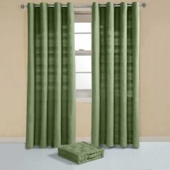 Cotton Rajput Ribbed Dark Olive Curtain Pair -Best Homeware Store sf1733 3 c