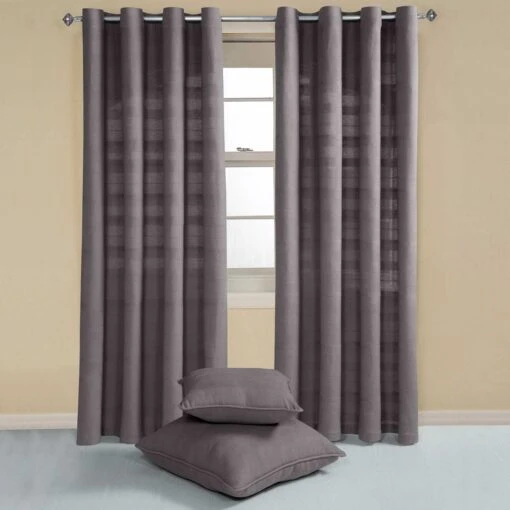 Cotton Rajput Ribbed Charcoal Grey Curtain Pair -Best Homeware Store sf1772 2