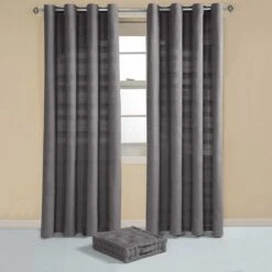 Cotton Rajput Ribbed Charcoal Grey Curtain Pair -Best Homeware Store sf1772 3