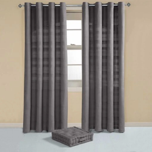 Cotton Rajput Ribbed Charcoal Grey Curtain Pair -Best Homeware Store sf1772 3