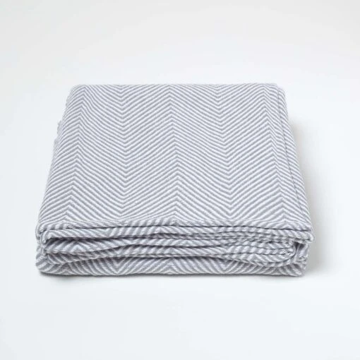 Cotton Halden Chevron Grey Throw -Best Homeware Store sf1781 02