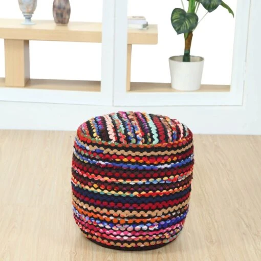 Multi Coloured Folk Woven Bean Filled Pouffe Circular 45 Cm -Best Homeware Store sf1791b 2