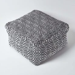 Trance Black And White Diamond Pattern Recycled Fibre Square Bean Filled Pouffe, 60 Cm -Best Homeware Store sf1794b 03