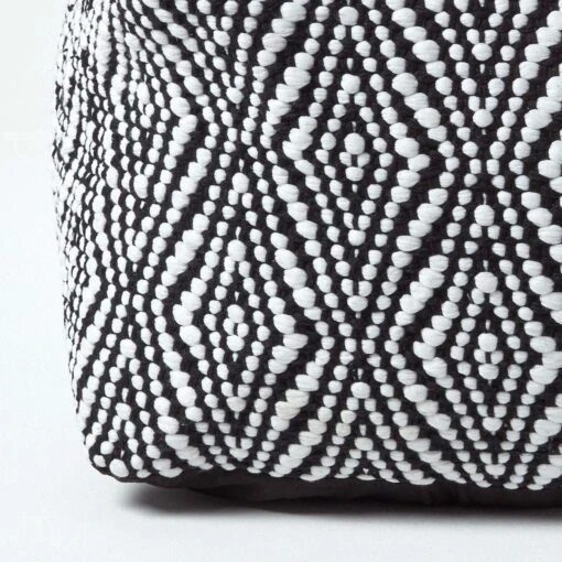 Trance Black And White Diamond Pattern Recycled Fibre Square Bean Filled Pouffe, 60 Cm -Best Homeware Store sf1794b 04