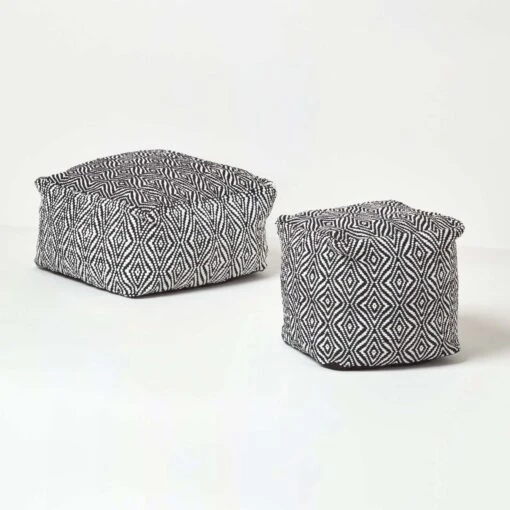 Trance Black And White Diamond Pattern Recycled Fibre Square Bean Filled Pouffe, 60 Cm -Best Homeware Store sf1794b 05