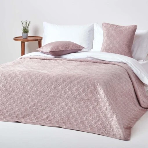 Pink Eternity Rings Geometric Velvet Bedspread, 200 X 200 Cm -Best Homeware Store sf1845a 01