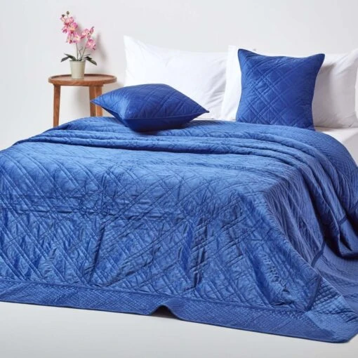 Navy Blue Paragon Diamond Geometric Velvet Bedspread -Best Homeware Store sf1849 01 2