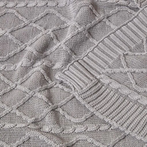 Grey Diamond Cable Knit Cotton Throw -Best Homeware Store sf1919 4