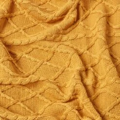 Mustard Diamond Cable Knit Cotton Throw -Best Homeware Store sf1920 3