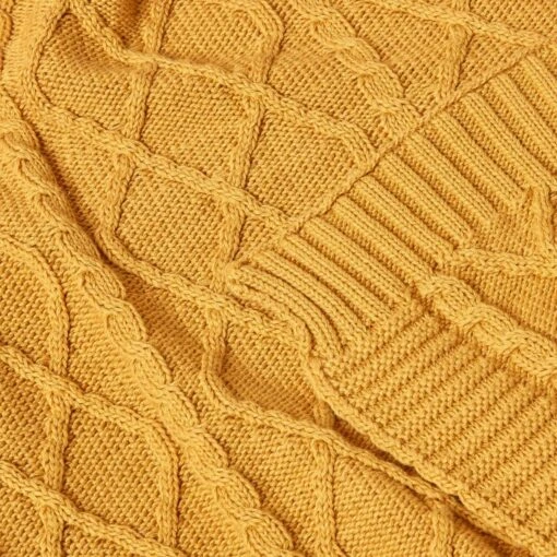 Mustard Diamond Cable Knit Cotton Throw -Best Homeware Store sf1920 4 1