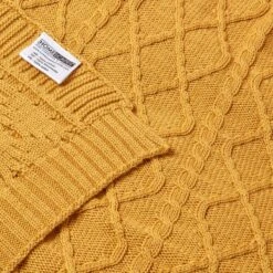 Mustard Diamond Cable Knit Cotton Throw -Best Homeware Store sf1920 6