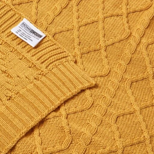 Mustard Diamond Cable Knit Cotton Throw -Best Homeware Store sf1920 6