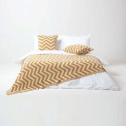 Mustard Chevron Cotton Knitted Throw -Best Homeware Store sf1949 3