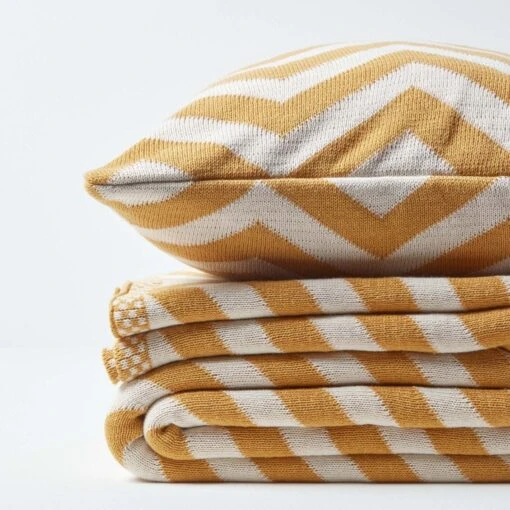 Mustard Chevron Cotton Knitted Throw -Best Homeware Store sf1949 6